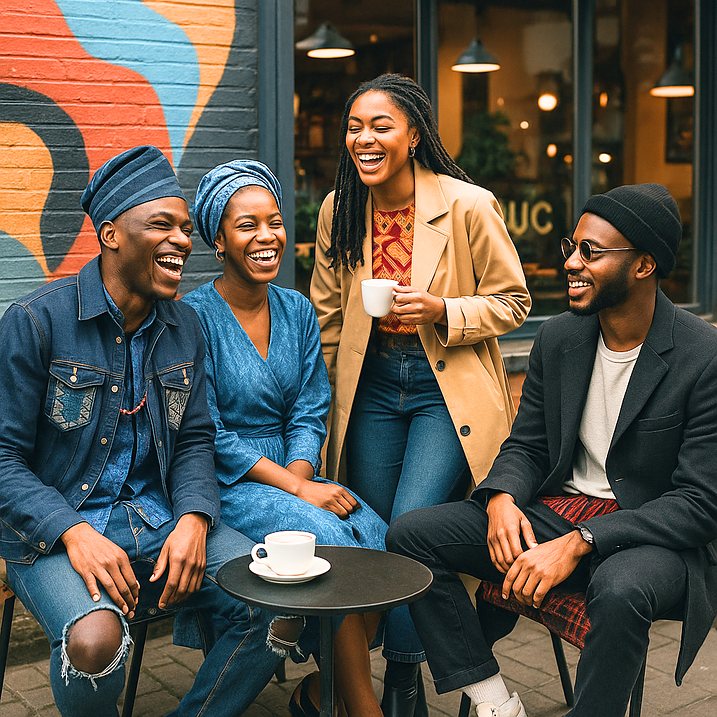Young Yorùbá professionals sharing coffee and conversation
