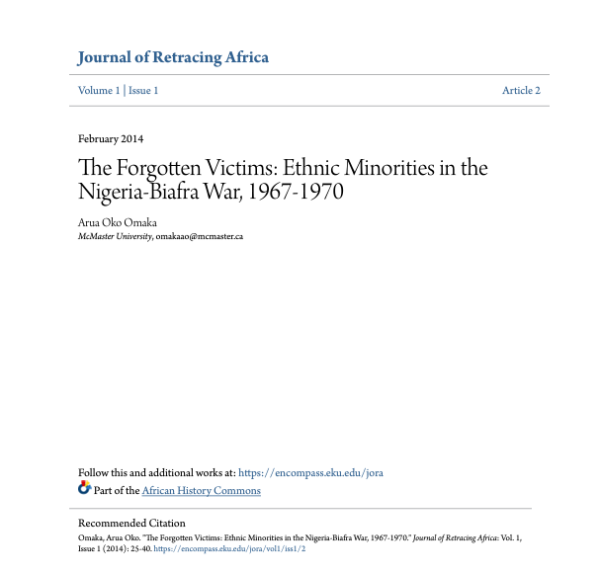 The Forgotten Victims: Ethnic Minorities in the Nigeria-Biafra War, 1967-1970
