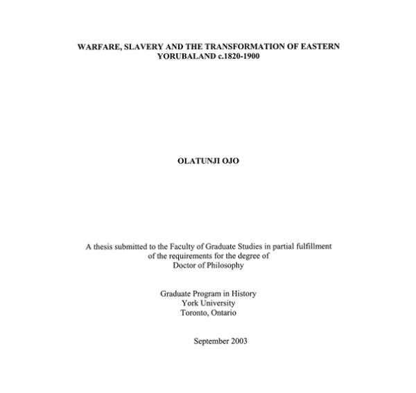 Warfare Slavery and The Transformation of Eastern Yorubaland