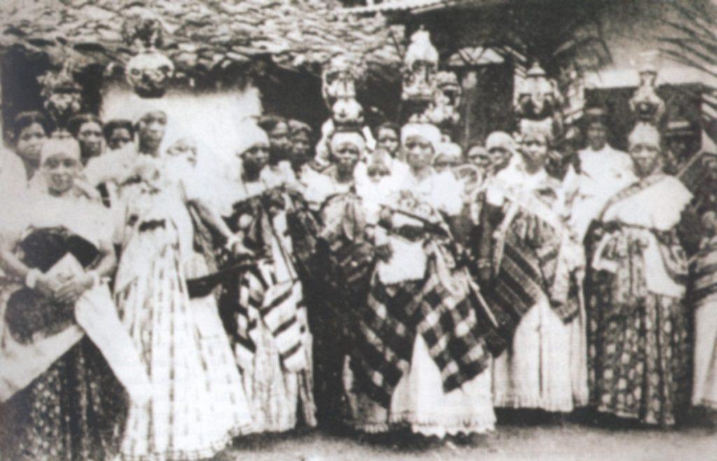 Candomblé initiates in white dress at a ceremony in Bahia, 1902