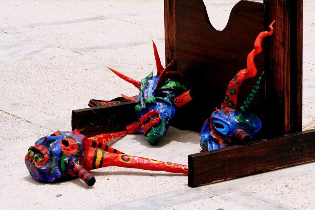 Painted vejigante masks with horns