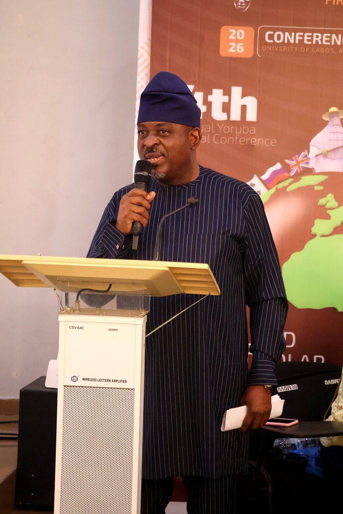 A speaker at the lectern at the 4th Annual Yorùbá Global Conference